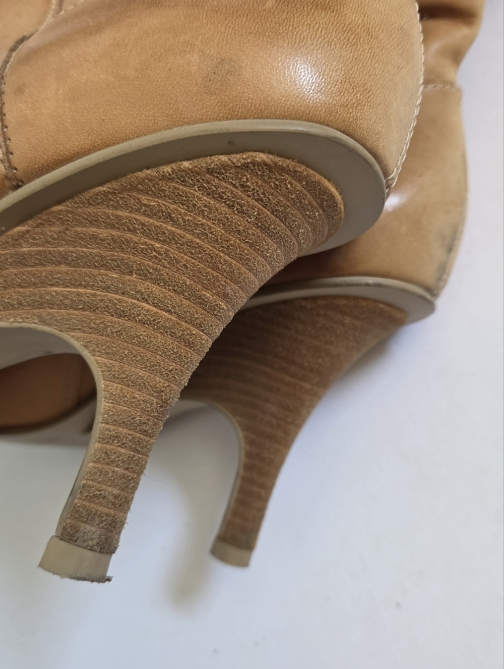 Tan Genuine leather knee high pointed toe boot stiletto heel made in Brazil sz 7 - Picture 7 of 12